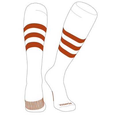 PEAR SOX Striped OTC Baseball, Softball, Football Socks (A) White, Texas Orange (L)