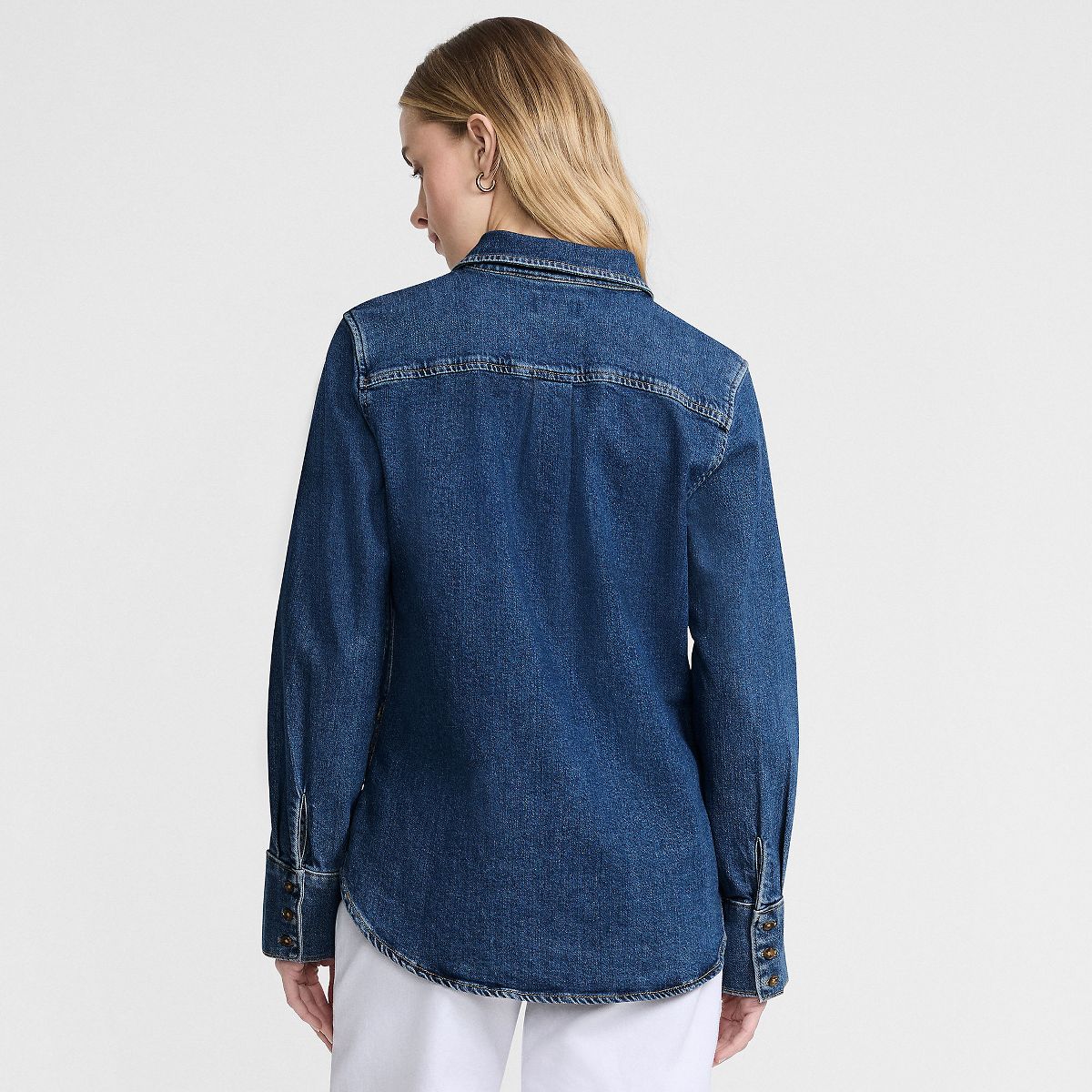 Lands' End Women's Soft Denim Twill Button Front Shirt - thumbnail 5