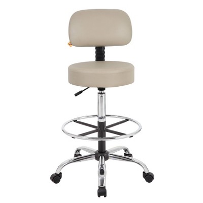Beige Adjustable Swivel Medical Drafting Stool with Back Cushion