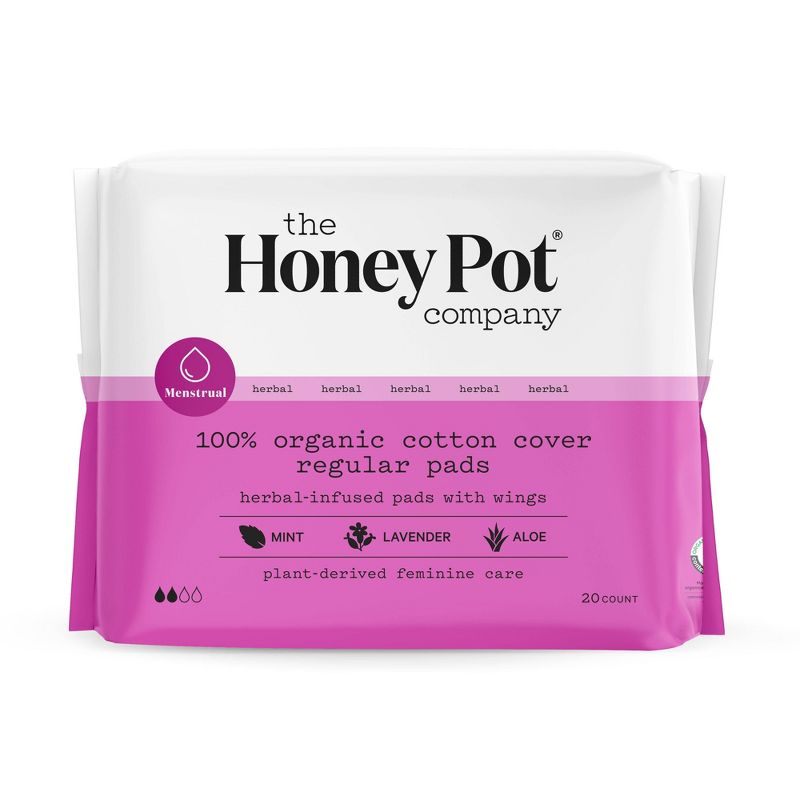 The Honey Pot Company, Herbal Regular Pads with Wings, Organic Cotton Cover - 20ct, 1 of 16