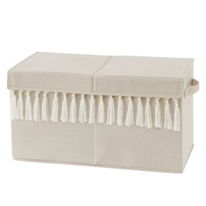 Sweet Jojo Designs Boy or Girl Gender Neutral Unisex Fabric Storage Toy Bin Bohemian Fringe Taupe and Ivory - 1 of 4