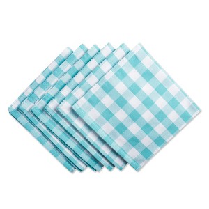Design Imports  Cotton Check Napkin Set 6 Piece, Aqua, 20X20" - 1 of 4