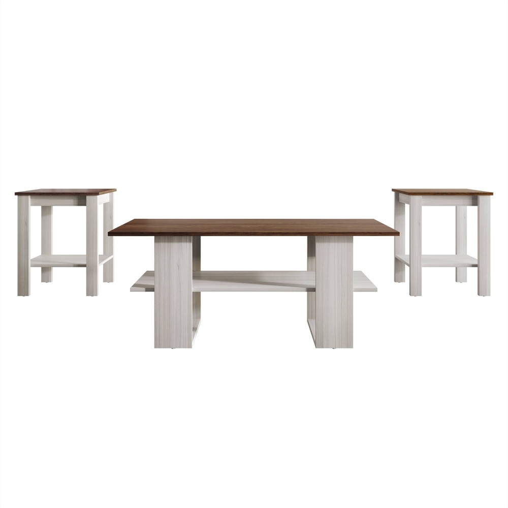 Home Design Beverly 3 pc Coffee Table Set - Brown & Light Gray