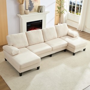 Mjkone 110"Velvet U-Shaped Sectional Sofa Couches, Upholstered 4-Seater Sofa with Double Chaises and Sleepable Armrests - 1 of 4