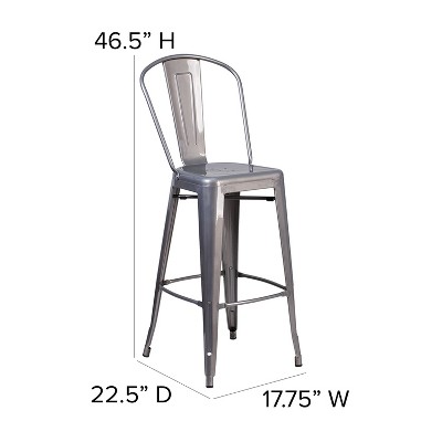 Urban Silver 30'' Metal Indoor Barstool with Vertical Slat Back