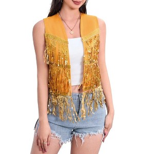 Whizmax Women's Sequin Fringe Vest 70s Denim Party Prom Rave Hippie Sleeveless Loose Costume - 1 of 4