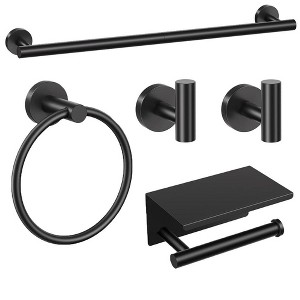 Itopfox 5 Piece Matte Black Bathroom Hardware Set with 23.6 Inch Towel Bar Towel Rack Toilet Paper Holder with Shelf Wall Mount - 1 of 4