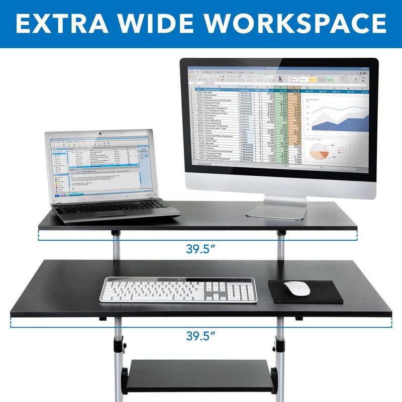 Mount-It! Wide Mobile Stand Up Desk | Height Adjustable Rolling Workstation with 40" Wide Table Tops | Multi-Purpose Rolling Presentation Cart - Gray, 5 of 11