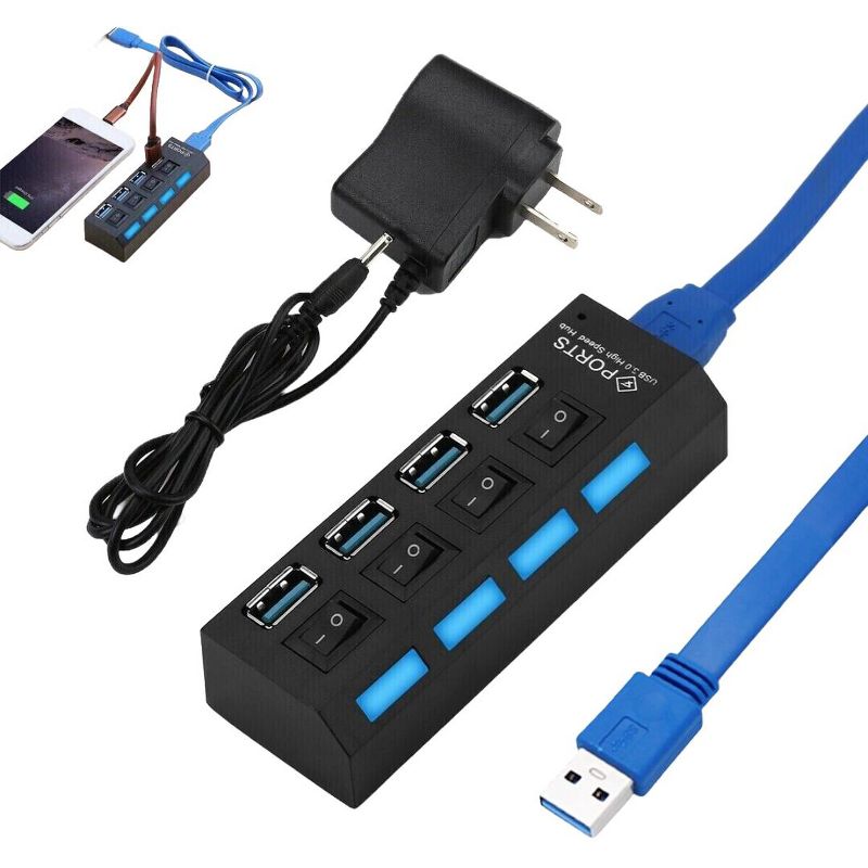 Sanoxy 4 Ports Powered USB 3.0 HUB Splitter 5Gbps External AC Power Adapter, 2 of 3