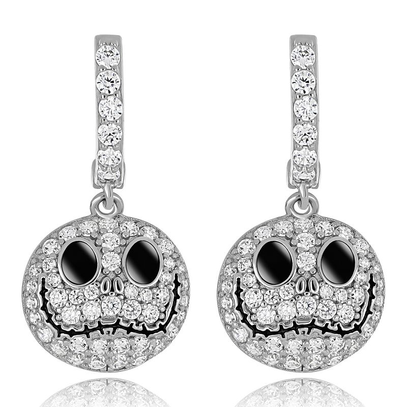 Disney Womens The Nightmare Before Christmas Sterling Silver and Cubic Zirconia Jack Skellington Dome Earrings, 5 of 7