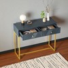 Buffet Cabinet with Storage, Narrow Wooden Sideboard with 2 Stripe-Design Drawers and Gold Legs, Sleek Accent Cabinet for Dining Room, Living Room - 2 of 4