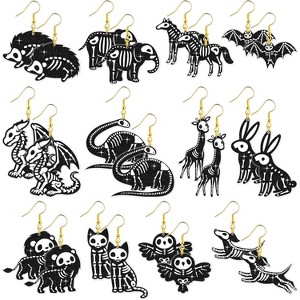 12 Pairs Animal Skeleton Earrings - Skull Dangle Drop Jewelry for Women & Teens, Spooky Halloween Gift Set - 1 of 4