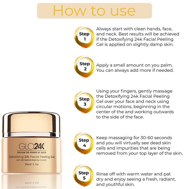 GLO24K Facial Peeling Gel With 24k Gold and Vitamins C & E for Optimal Exfoliation & Microdermabrasion - Restore and Revive Your Skin, 4 of 6