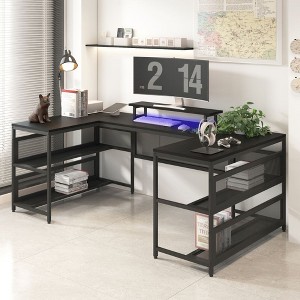U-shaped Desk, Reversible L Shaped Desk With Shelve, Corner Computer Desk With Storage Shelves, Monitor Stand, Office Desk - 1 of 4