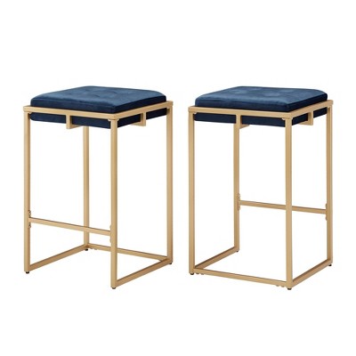 24" Set of 2 Ervyn Gold Finish Velvet Button Tufted Counter Height Chairs - Inspire Q