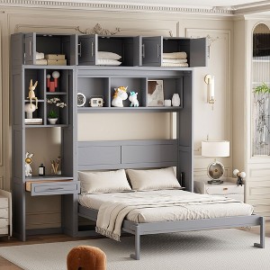 Whisen Twin Size Wall Murphy Bed with Top Cabinet, Shelves ,Space Saving Foldable Bed with Light & USB - 1 of 4
