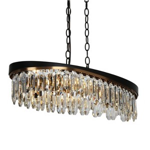 LNC Zephyrine 6-Lights 28" Mid-Century Modern Luxury Oval Crystal Chandelier, Brass and Black - 1 of 4