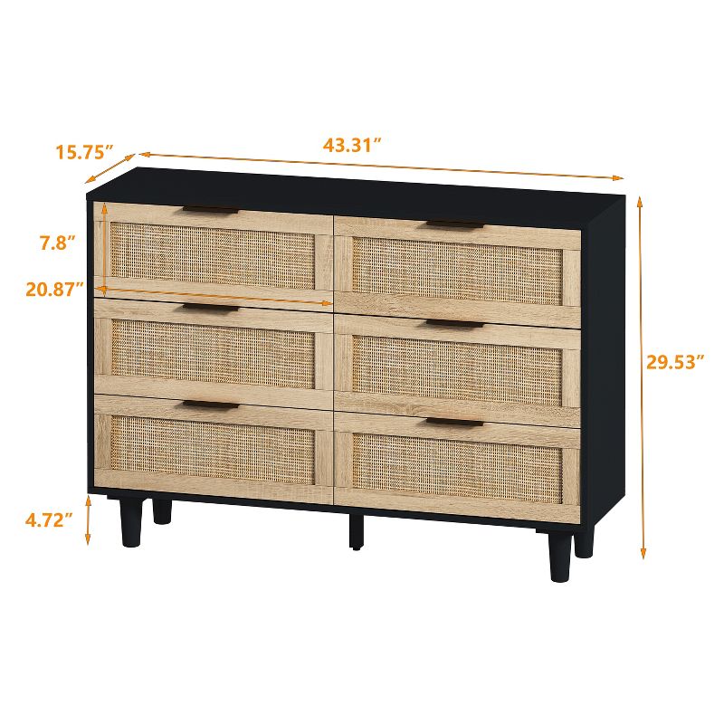 43.31" 6-Drawer Rattan Storage Cabinet for Living Room and Bedroom - ModernLuxe, 3 of 11