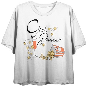 Girl Dinner Popcorn and Wine Women's White Cropped Tee - 1 of 3