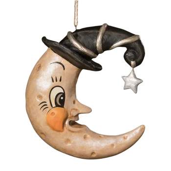 Bethany Lowe 16.0 Inch Crescent Wanda Luna Silver Star Black Witches Hat Decorative Sculptures