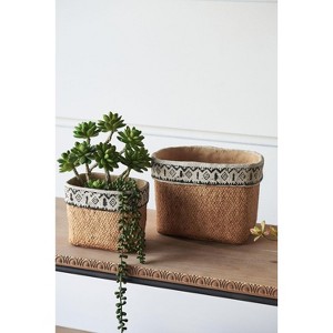 Okak Set of 2 Decorative Concrete Planters with Patterns Modern Design Large and Small Sizes - 1 of 4