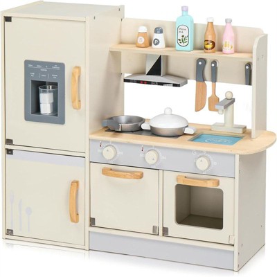 Karl Home Wooden Pretend Kitchen Playset With Toy Ice Maker & Cooking Set Accessorie