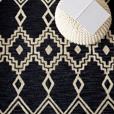 Handmade Black and Ivory Wool Abstract Area Rug
