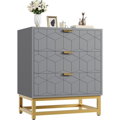 Dresser for Bedroom, 3 Drawer Dresser with Metal Legs, Wood Dressers Chest Organizer with Storage