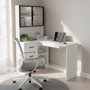 Homy Casa L-Shaped Desk with Glass Door Hutch and Storage Drawers for Home Office - 1 of 4