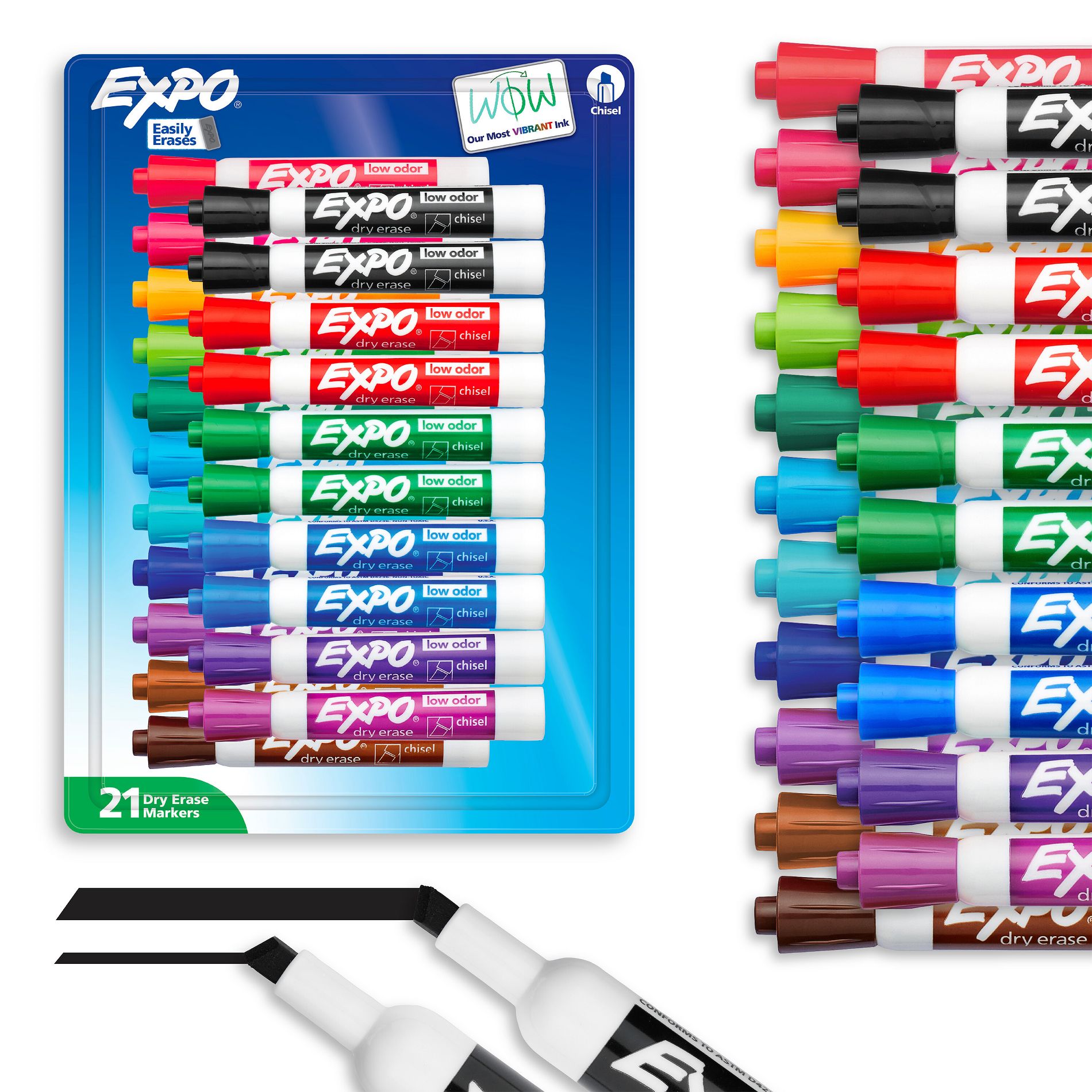 Expo 21pk Dry Erase Markers Chisel Tip Multicolored: Whiteboard & School Supplies, Fine & Bold Point, Art & Office Use