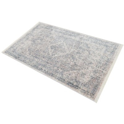 Gray and Light Blue 10' x 14' Synthetic Rectangular Rug