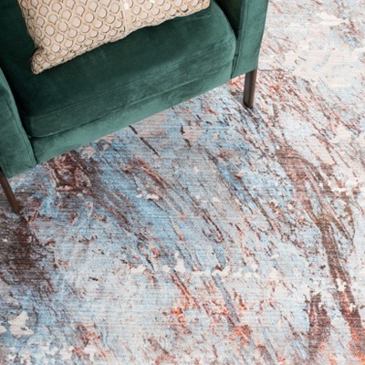 Vintage Persian Blue and Brown Synthetic Runner Rug