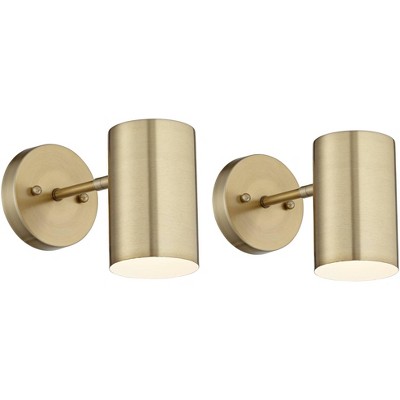 360 Lighting Carla Modern Wall Lamps Set of 2 Polished Brass Hardwire 5" Light Fixture Cylinder Metal Shade for Bedroom Reading Living Room Hallway