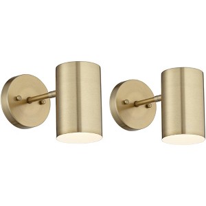 360 Lighting Carla Modern Wall Lamps Set of 2 Polished Brass Hardwire 5" Light Fixture Cylinder Metal Shade for Bedroom Reading Living Room Hallway - 1 of 4