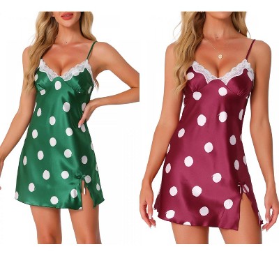 INSPIRE CHIC Women's 2 Pcs Lingerie Lace Sleeveless Sleepdress Wave Point Knee Length V-neck Nightgown