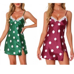 INSPIRE CHIC Women's 2 Pcs Lingerie Lace Sleeveless Sleepdress Wave Point Knee Length V-neck Nightgown - 1 of 4