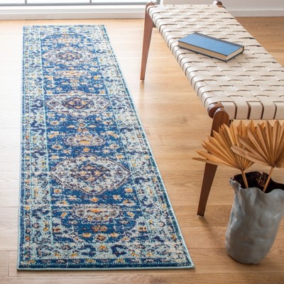 Madison Dark Blue and Ivory Synthetic Runner Rug