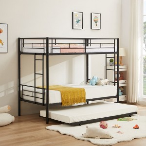 VECELO Metal Bunk Bed Over Twin, Industrial Bunkbeds with Ladder and Full-Length Guardrail - 1 of 4