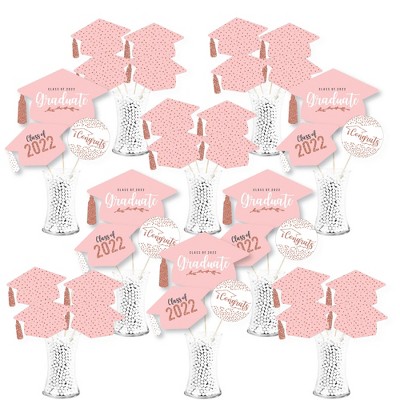 Big Dot of Happiness Rose Gold Grad - 2022 Graduation Party Centerpiece Sticks - Showstopper Table Toppers - 35 Pieces