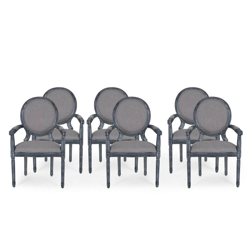 Set of 6 Judith French Country Wood Upholstered Dining Chairs - Christopher Knight Home, 1 of 14