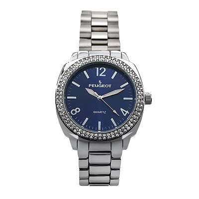 Peugeot Women's 40mm Blue Face Boyfriend Bracelet Watch with Crystal Bezel