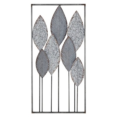 18" x 36" Rectangular Metal Leaf Wall Art Silver - Olivia & May