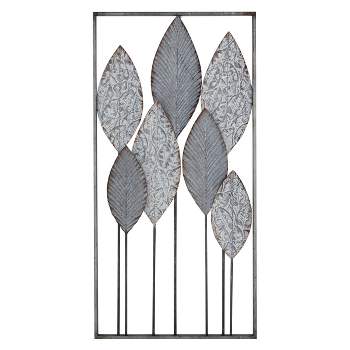 Metal Leaf Tall CutOut Wall Decor with Intricate Laser Cut Designs Gray - Olivia & May