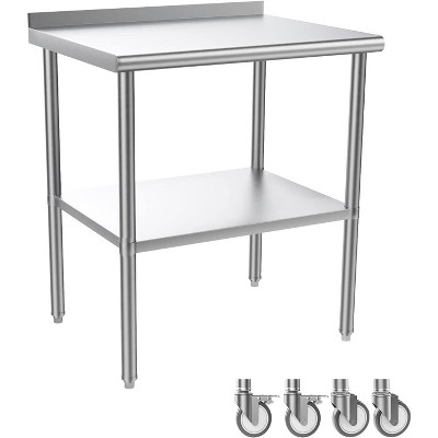 ROVSUN 30' x 24'' Stainless Steel Table for Prep & Work,Metal Table with Wheels & Backsplash for Kitchen Restaurant Home