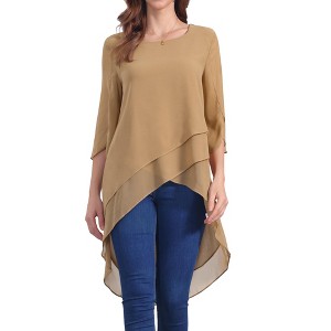 INSPIRE CHIC Women's High Low Hem Scoop Neck Asymmetrical 3/4 Sleeve Summer Top - 1 of 4