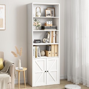 Bookcase with Doors Industrial Bookshelf 11.8in Depth Display Storage Shelves 71.4in Tall Farmhouse Bookcases - 1 of 4