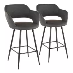 Set of 2 Margarite Contemporary Counter Height Barstool Faux Leather Gray - LumiSource