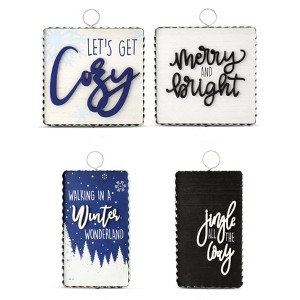 AuldHome Design Reversible Christmas/Winter Sign Set 2pc Set w/ 4 Designs; Holiday and Seasonal Block Signs w/ Rustic Farmhouse Galvanized Frames - 1 of 4