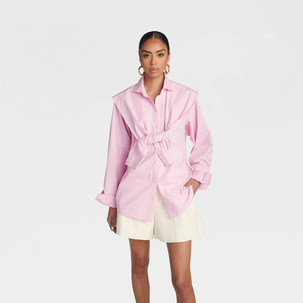 KBB by KAHLANA Women's 'The Double Layer Button-Down Shirt' - Pink Striped XL