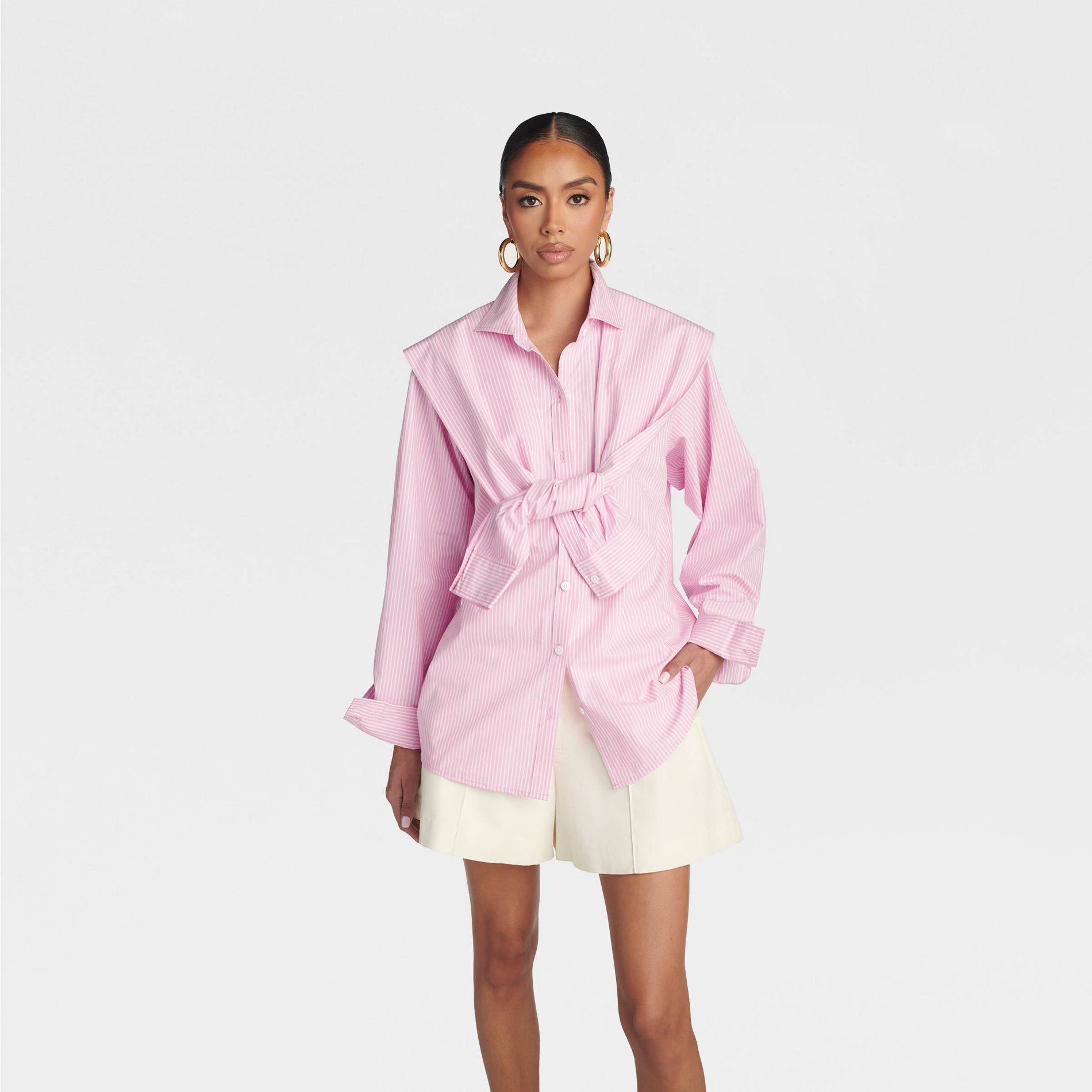 KBB by KAHLANA Women's 'The Double Layer Button-Down Shirt' - Pink Striped
